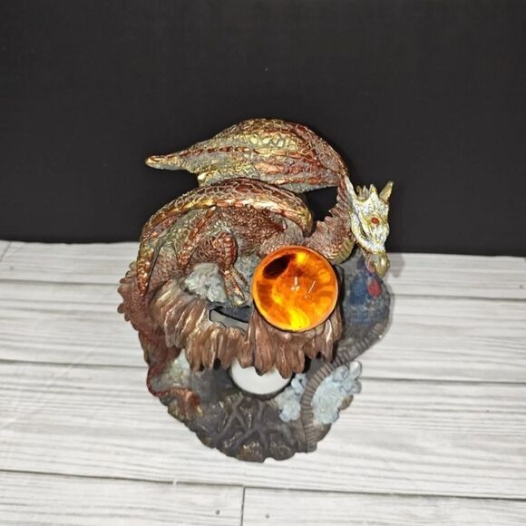 Vintage Red Gold Mythical Fantasy Perched Dragon Castle Tea Light Candle Holder - Picture 1 of 12
